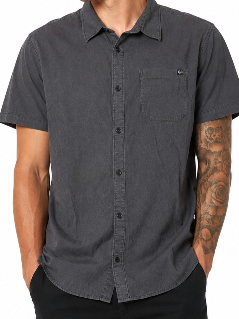 Fox Racing Gray Stretch Button-Up Shirt Men's XL Short Sleeve Casual